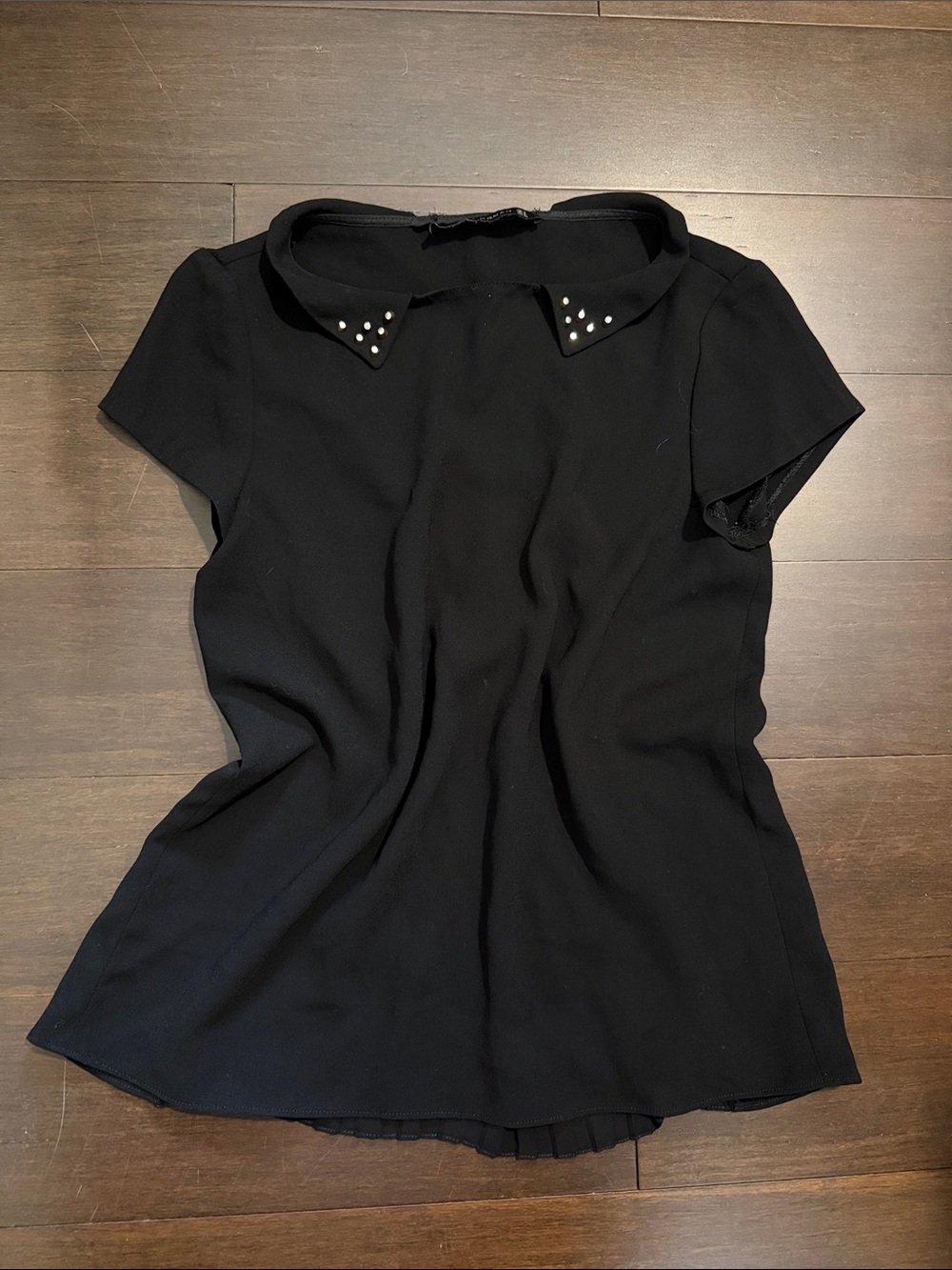 Zara Black Stud-Trim Short Sleeve Blouse